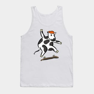 Cartoon cow doing a kickflip skating gnarly Tank Top